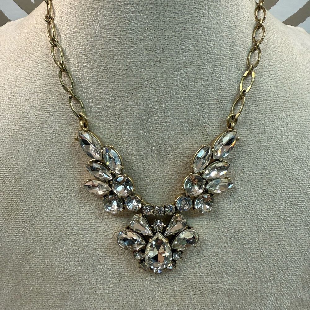 J Crew Gold & Clear Crystal Statement Necklace